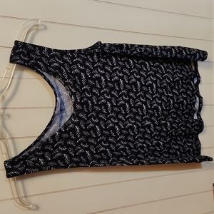 Tank Top  Black/White Feather Design- Medium